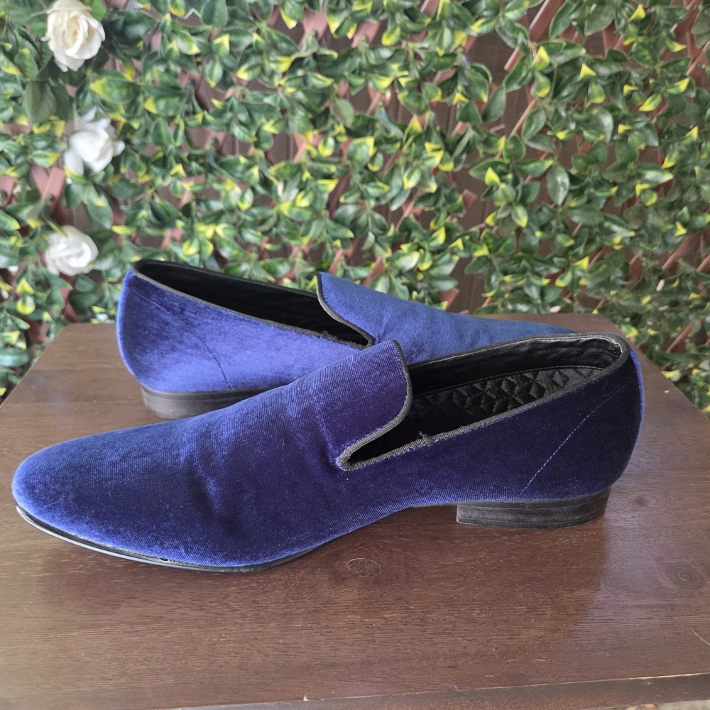 Steve Madden Laight Blue Velvet Smoking Loafers Slippers Men's Sz 11.5